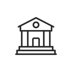 Bank building icon. A building with columns, financial services. Line with editable stroke.