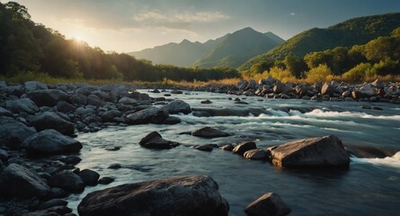 rocky river landscape banner copyspace background