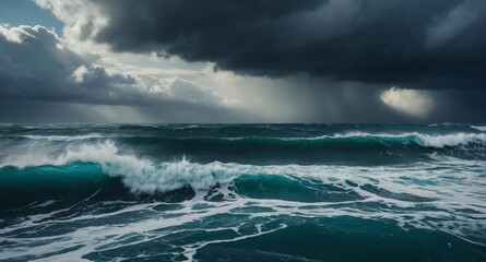 Naklejka premium stormy ocean landscape banner copyspace background