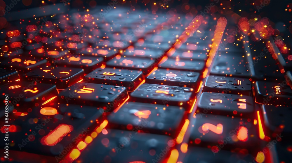 Poster a close up on a modern keyboard with shallow depth of field and toned colors for the concept of appl