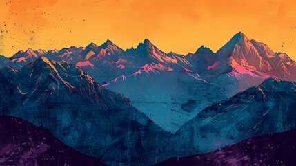Obraz premium Digital color neon mountain illustration abstract graphic poster web page PPT background