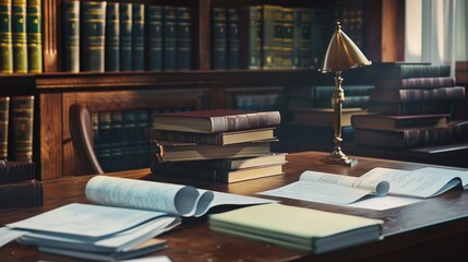 Empowering Education University Professor's Desk with Business Cards Lecture Notes and Textbooks for Academic Success