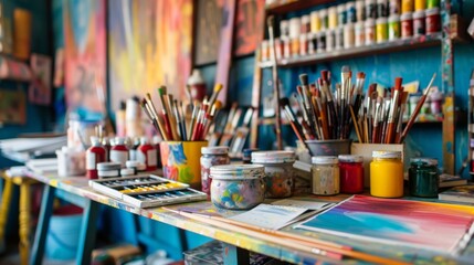 Colorful Art Supplies Store Business Cards and Paints Galore for Creative Inspiration