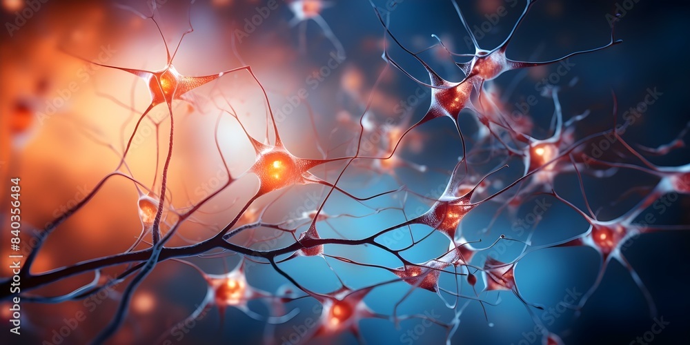 Poster brain neurons form synapses to transmit signals through nerve cells. concept neuroscience, brain fun