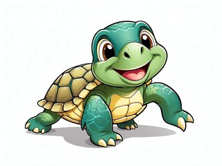 smiling cute turtle cartoon clipart on plain white background