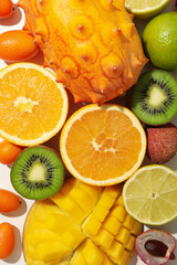 Set of tropical fruits on white background, close up