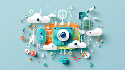 Obraz premium Internet of things iot and networking vector image Paper cut style