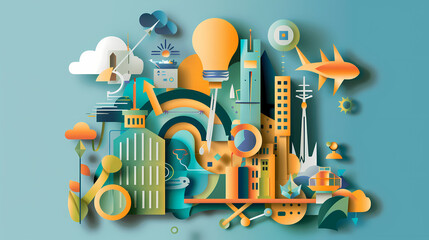 Obraz premium Internet of things iot and networking vector image Paper cut style