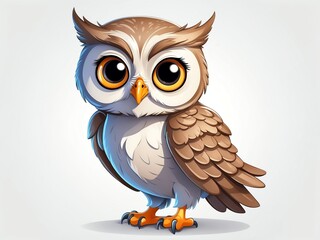 Obraz premium cute owl bird cartoon clipart on plain white background