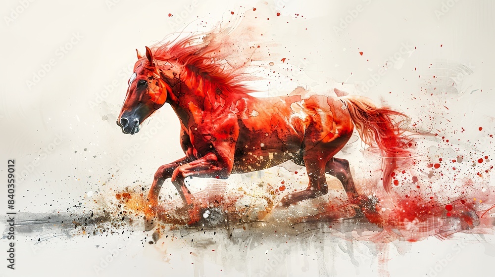 Poster a watercolor drawing generated by generative artificial intelligence depicting a running horse.illus