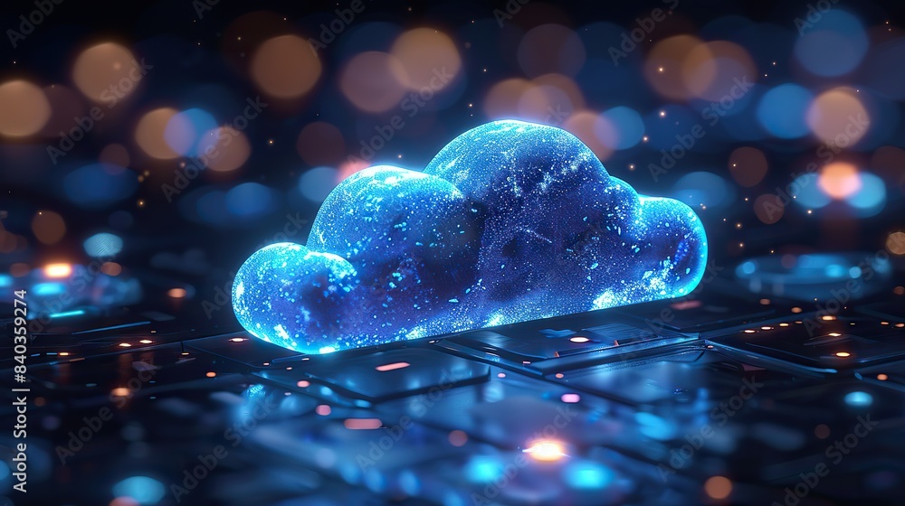 Poster icon for cloud computing online storage remote work and sharing with three dimensional cloud keypad 