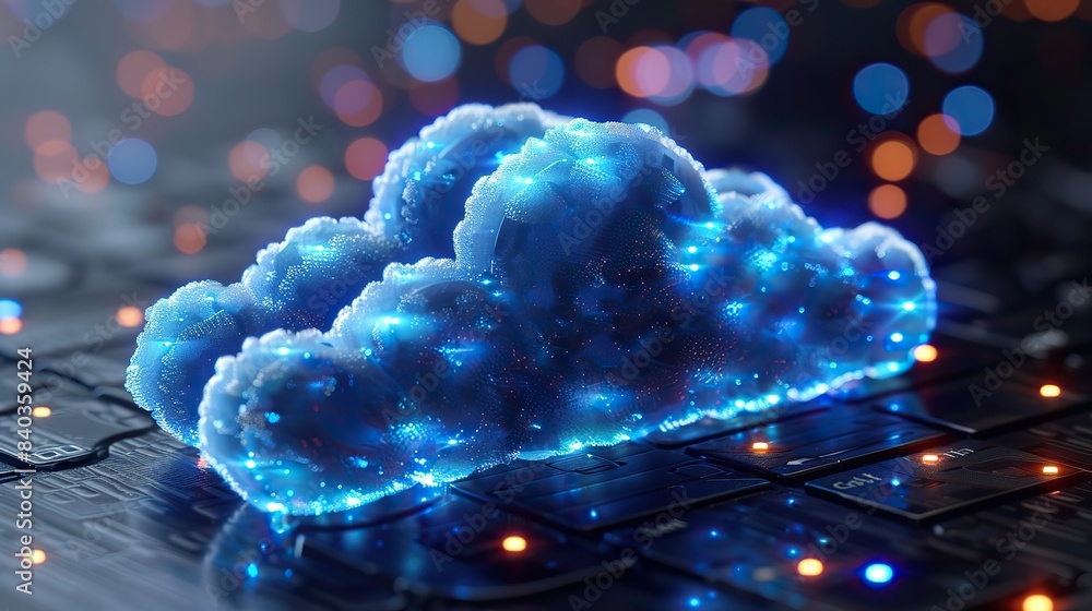Poster icon for cloud computing online storage remote work and sharing with three dimensional cloud keypad 