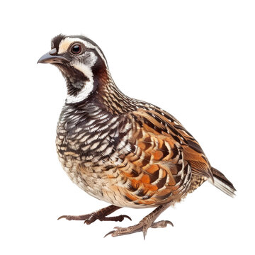 recommend clip art: Detailed illustration of a quail bird with vibrant feathers, standing gracefully against a white background.