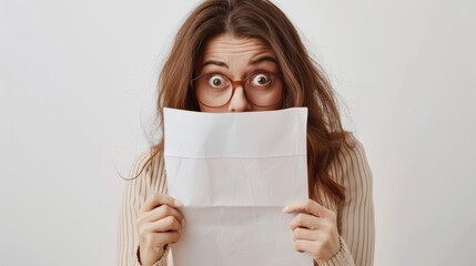 Fototapeta premium woman reading a paper with a shocked face