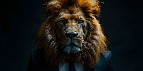 Naklejka premium Lion in a suit exudes style and class perfect for corporate themes. Concept Corporate, Lion, Suit, Style, Class