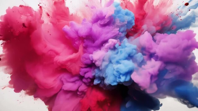 A close-up shot of a colorful paint cloud with red and blue hues.
