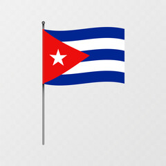 Cuba national flag on flagpole. Vector illustration.