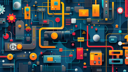 Fototapeta premium Internet of things iot and networking vector image Paper cut style