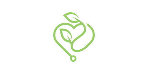 logo design combination of love, plant and stethoscope shapes, health, natural, leaf. logo design template, icon, symbol, creative, idea.