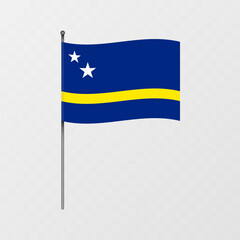 Curacao national flag on flagpole. Vector illustration.