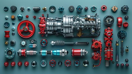 animated icons representing cylinder capacity for v engines in sports cars.illustration