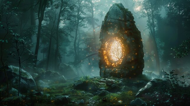 The sacred stone was surrounded by a celestial halo its unearthly glow illuminating the darkness of the surrounding forest