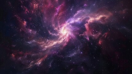 Naklejka premium A spiral galaxy with a bright yellow star in the center. The galaxy is filled with stars and clouds of gas