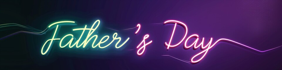The text "Father's Day" in a glowing neon green font on a dark purple solid background.