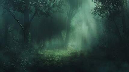Moving shadows flicker across the forest floor seemingly alive with sinister intent. A creeping mist envelops the clearing obscuring any semblance of direction and disorienting thos