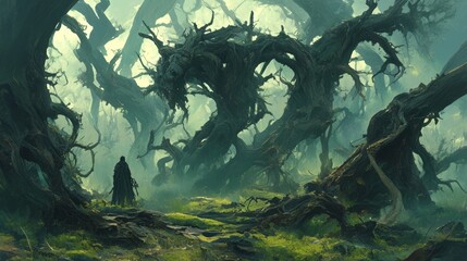 The trees in the haunted forest clearing seem to twist and bend in impossible ways their branches forming grotesque shapes and figures that seem to follow and taunt any who enter. Th