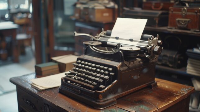 Vintage Typewriter Collection Nostalgic Business Card Display with Restored Typewriters Ink Ribbons and Typing Paper Retro Office Decor and Writer's Inspiration