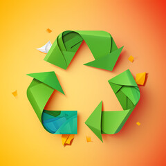 Obraz premium Recycling symbol in paper art vector image