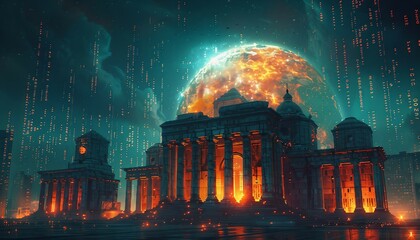 The Evolution of E-Billing: From Scrolls to Screens, time-traveling journey showcasing the historical progression of invoicing, transitioning from ancient scrolls to modern digital screens, 