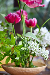 bouquet of garden flowers in a ceramic vase