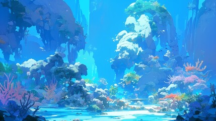 Obraz premium A soft mist surrounds the coral reef created by the delicate touch of the spirits as they move through the water