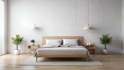a bed on a white wall background