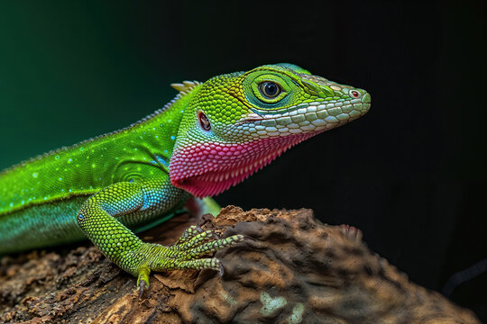 Colorful Chinese water dragon on a branch. Generative AI image