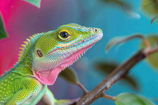 Vibrant Green Chinese Water Dragon Close-up. Generative AI image