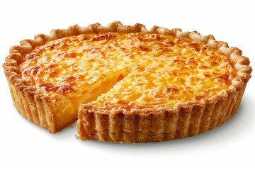 Gourmet quiche with a golden crust and rich filling, captured in a high end culinary setting, perfect for showcasing a sophisticated and delicious savory dish