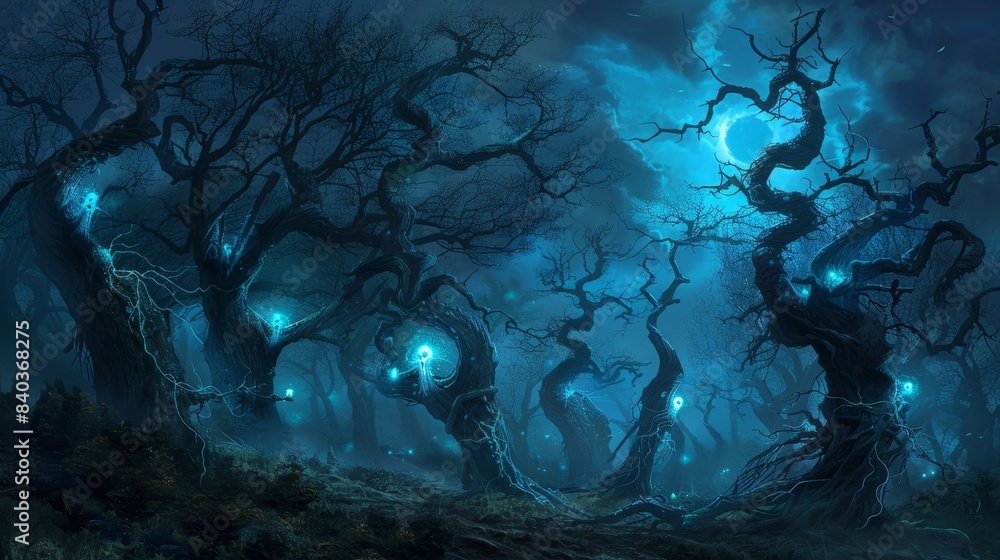 Poster the twisted branches of the dead trees seem to reach out with a life of their own as if they are try