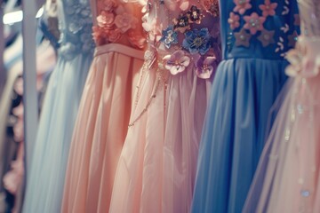 A collection of garments suspended from a rod, ideal for usage in fashion or lifestyle contexts