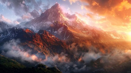 As the sun sets behind the mountains a soft glow emanates from the peaks the result of the guardians powerful magic that creates a protective shield over the sacred land