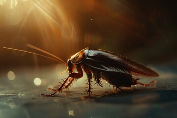 Image of a cockroach sitting on a table, perfect for use in educational or scientific contexts