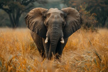 Fototapeta premium Majestic Elephant in Golden Grasslands