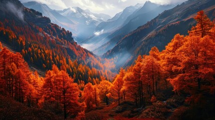 breathtaking autumn mountain valley landscape with vibrant fall colors nature photography