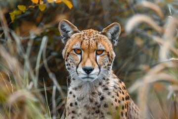 Cheetah Staring Intently in Wild Grass