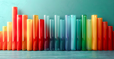 Colorful Array of Glass Tubes Vibrant and Transparent Cylinders Arranged in a Harmonious Pattern, Showcasing Bright Hues and Clear Material on a Smooth Surface Wallpaper Digital Art Poster Brainstorm
