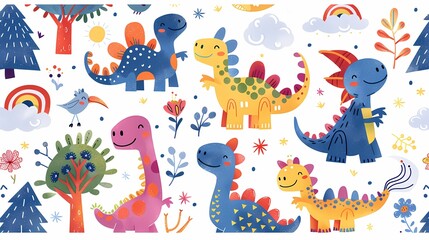 Retro cute graffiti dinosaur illustration poster background