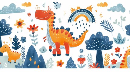 Retro cute graffiti dinosaur illustration poster background