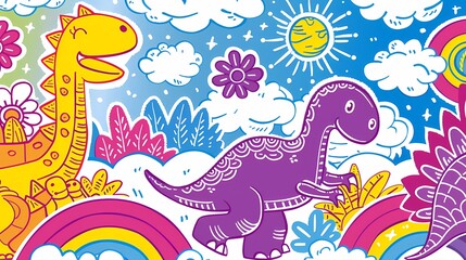 Obraz premium Retro cute graffiti dinosaur illustration poster background